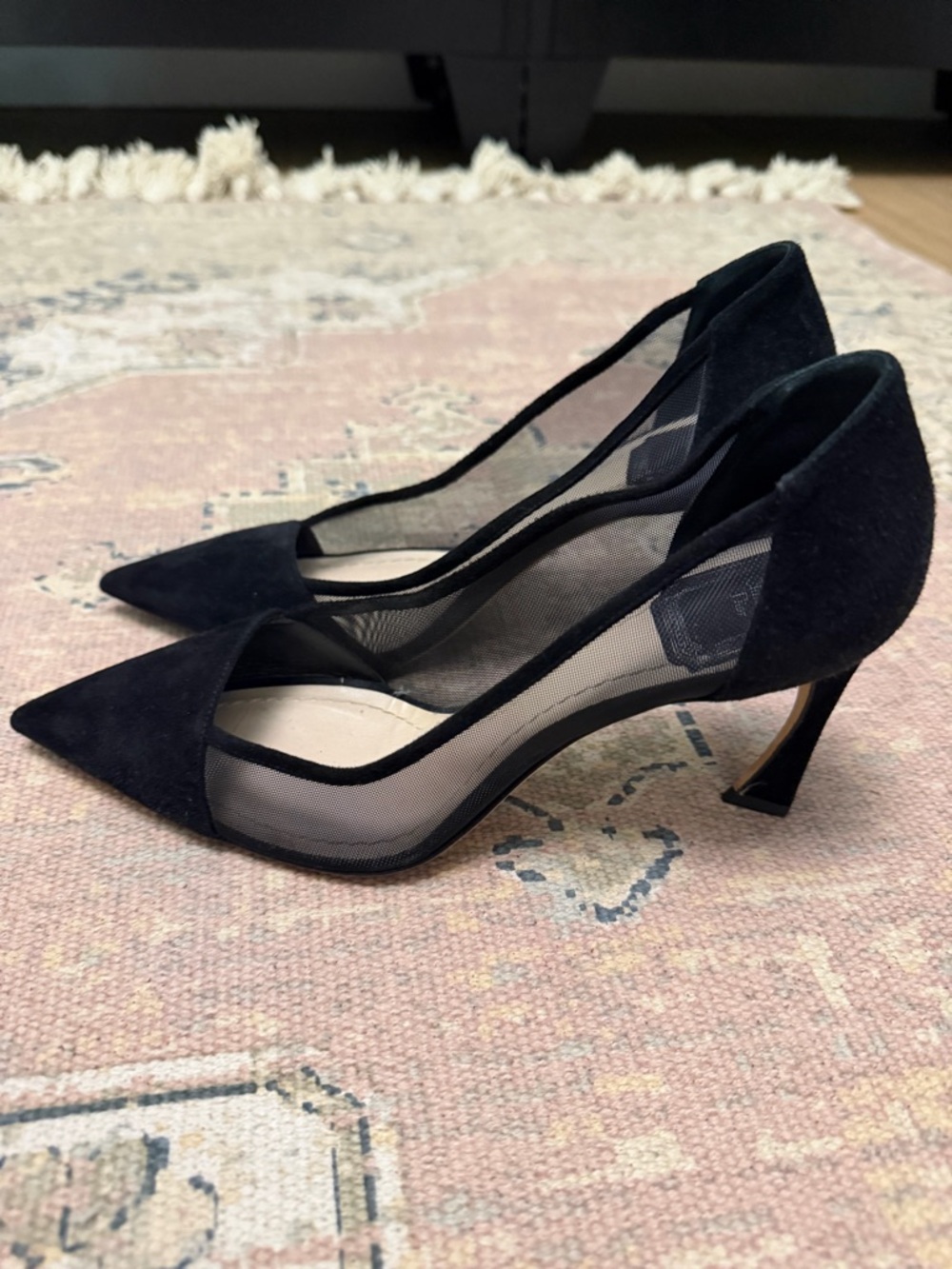 Dior Black Suede & Mesh Pointed Toe Pumps - Picture 2 of 5